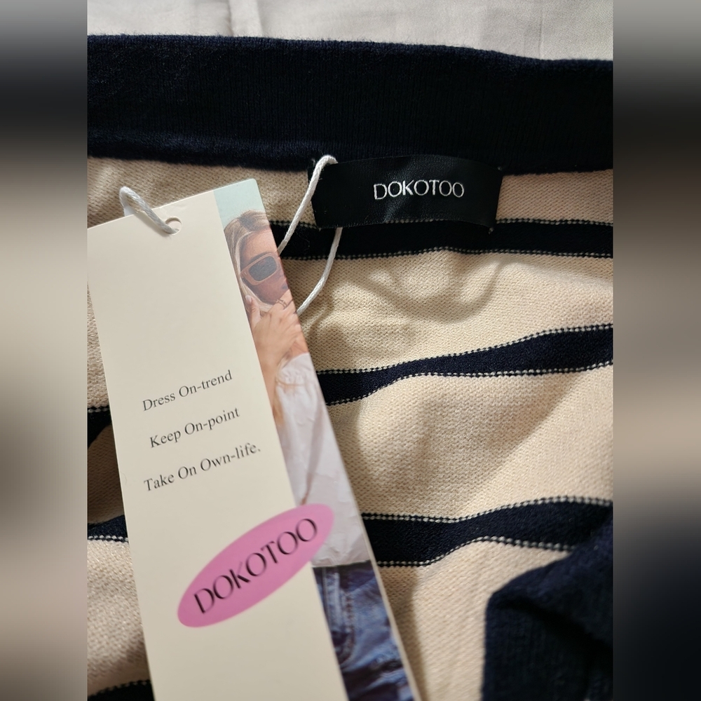 Dokotoo sz 2XL puff sleeve striped collared shirt in Apricot NWT - Picture 4 of 5